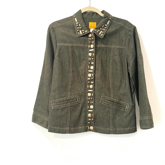 Ruby Rd. Dark Olive Snap Button Down Jacket - Picture 1 of 6